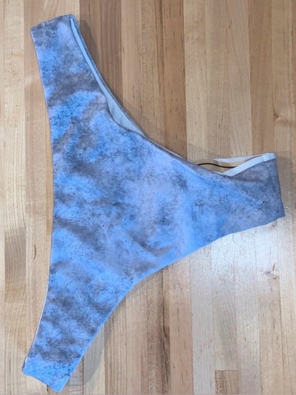 High-Rise Marble-Print Bikini Bottom in Light Blue